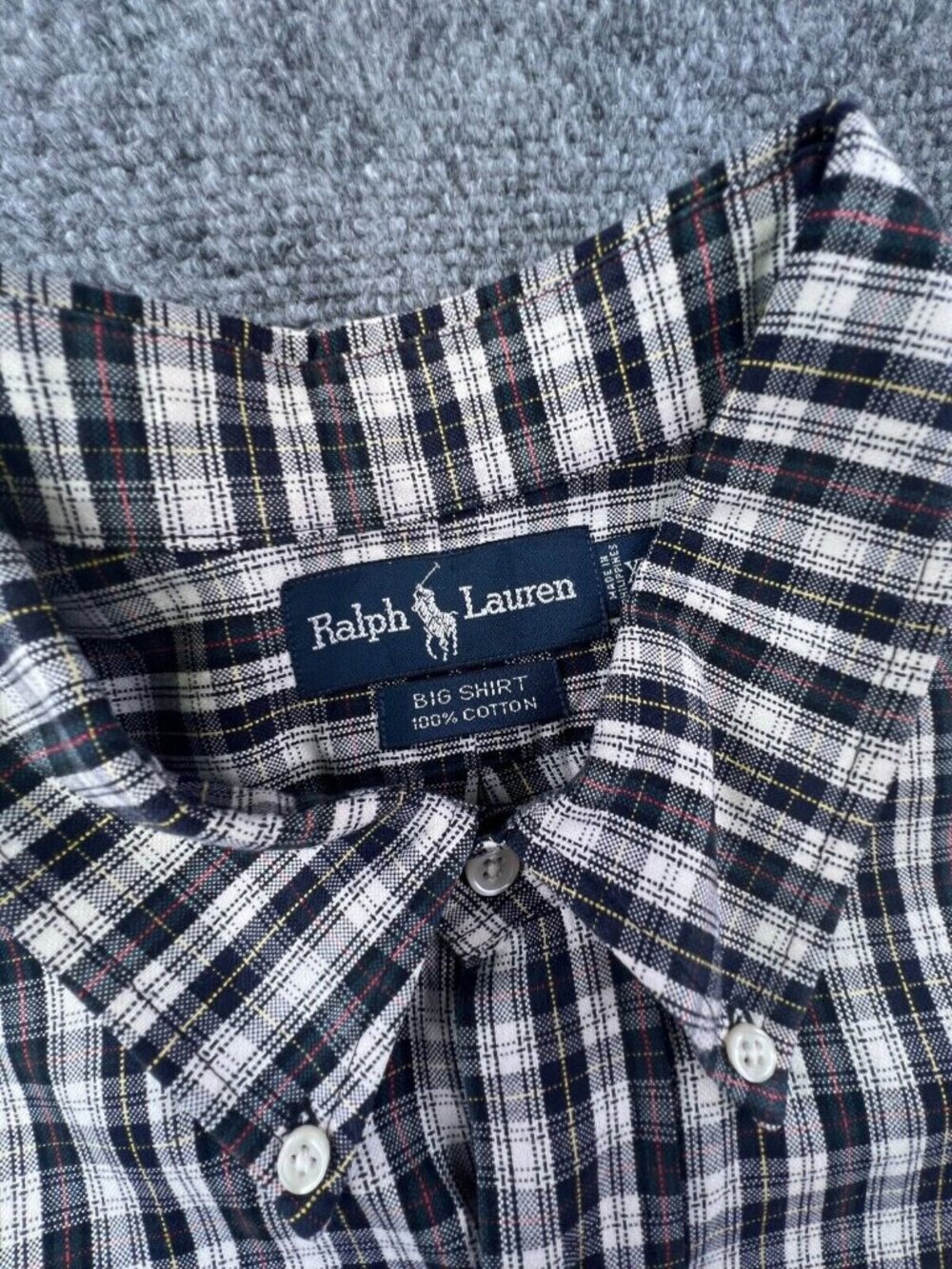 Ralph Lauren Mens Big Shirt 100% Cotton White Blue Plaid Button Up Shirt XL - Picture 5 of 10